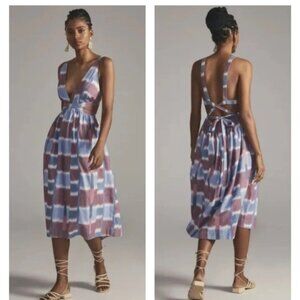 Anthropologie Deep V Midi Dress – Elegant V‑Neck Cocktail/Wedding Guest – Size M